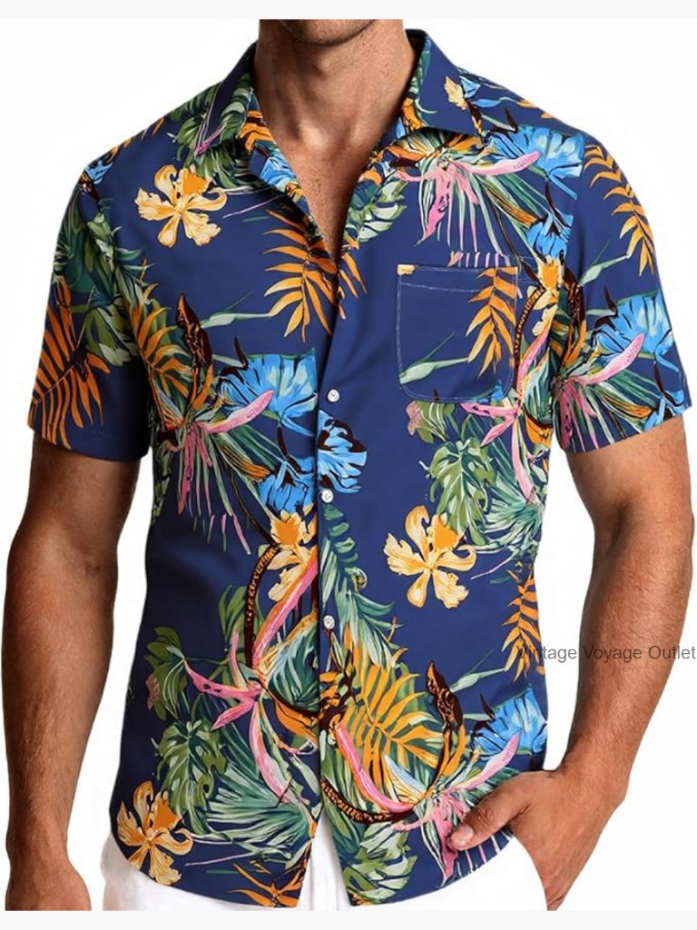 Men's Short Sleeve Button Down Hawaiian Shirt Tropical Print Casual Beach